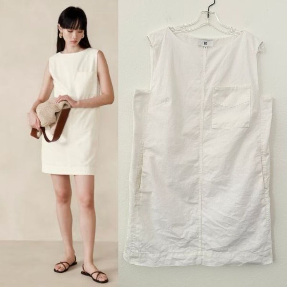 Banana Republic Hemp Cotton Shift Dress Mini Summer White Mini Women's Sz Large